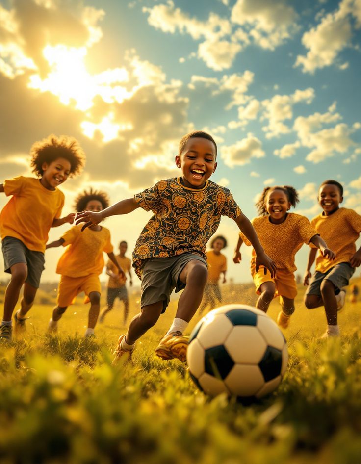 Young children play soccer